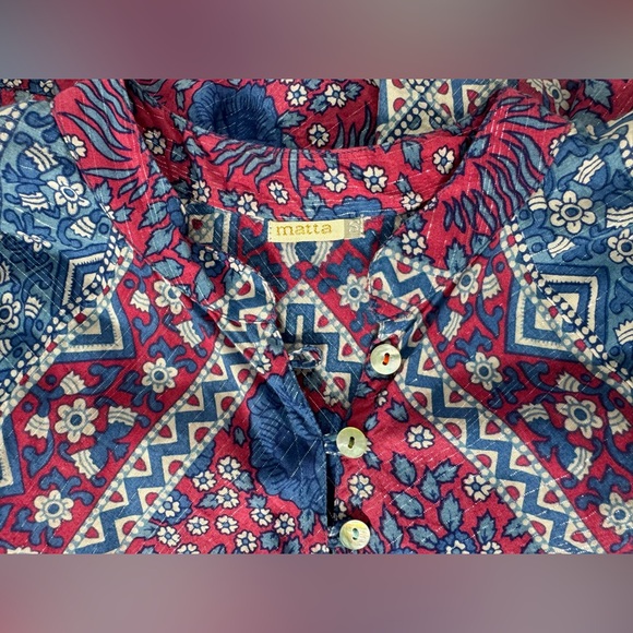 Matta NY Manasi Dress In Sea Print Size Small Flare Sleeves Maxi Blue Red Floral - Picture 13 of 16